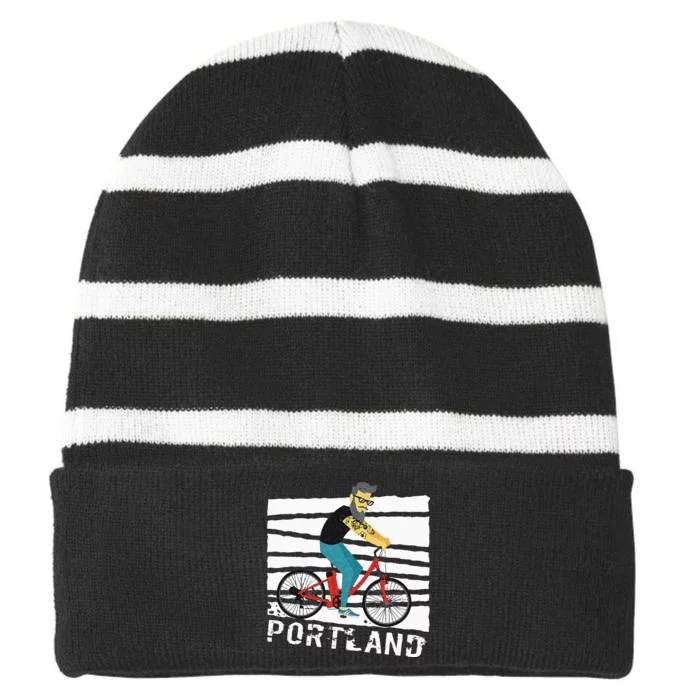 Ebike Cycling Scooters Funny Portland Ebike Cyclist Striped Beanie with Solid Band