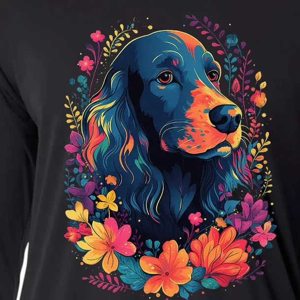 English Cocker Spaniel in the Garden Spring Flowers Cute Dog Cooling Performance Long Sleeve Crew