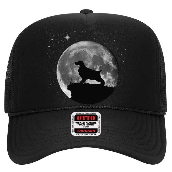 English Cocker Spaniel Dog Moon funny animal High Crown Mesh Trucker Hat