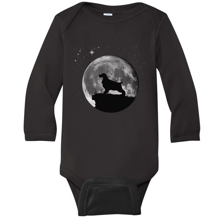 English Cocker Spaniel Dog Moon funny animal Baby Long Sleeve Bodysuit