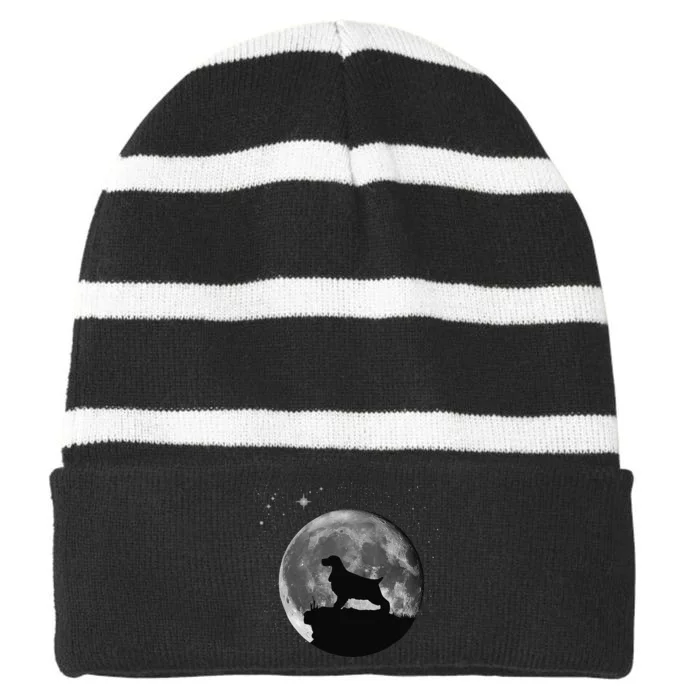 English Cocker Spaniel Dog Moon funny animal Striped Beanie with Solid Band