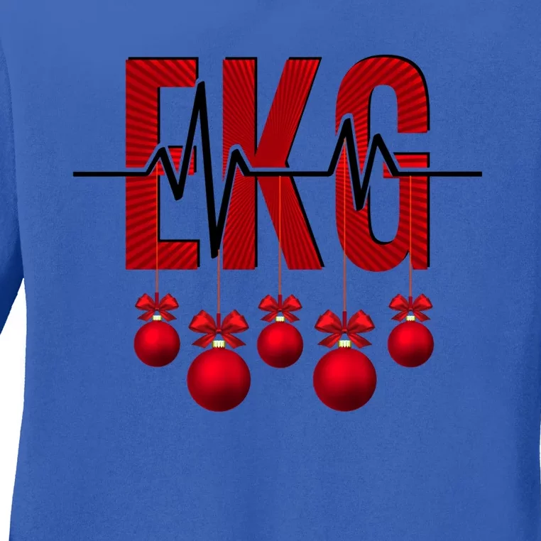 Ekg Christmas Technician Heartbeat Funny Cardiology Nurse Gift Ladies Long Sleeve Shirt