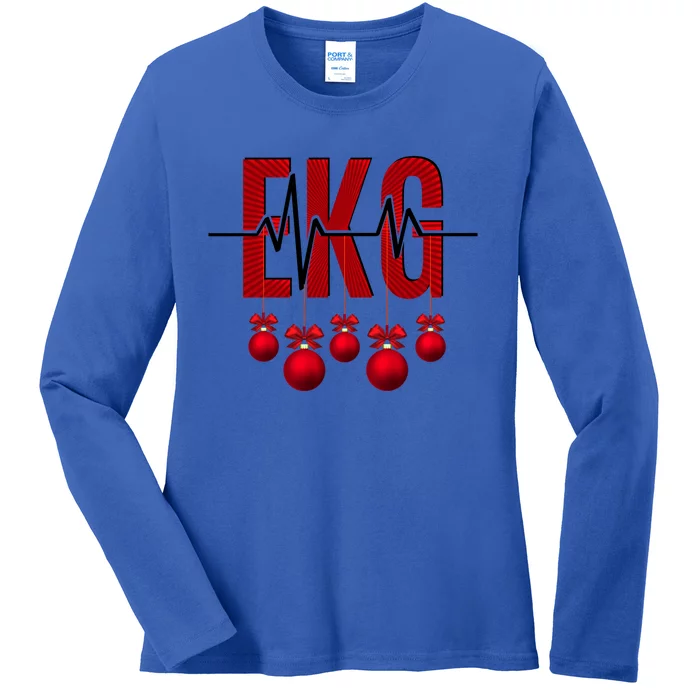 Ekg Christmas Technician Heartbeat Funny Cardiology Nurse Gift Ladies Long Sleeve Shirt