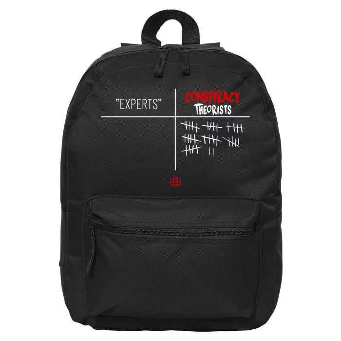 Experts Conspiracy Theorists White And Red Text 16 in Basic Backpack