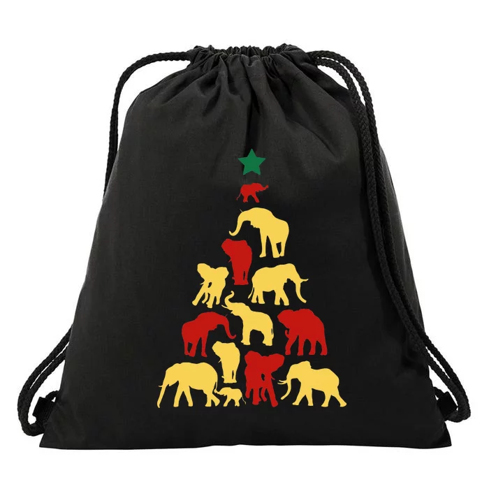 Elephant Christmas tree South Africa Safari animals Xmas Drawstring Bag