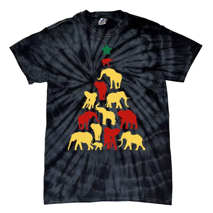 Elephant Christmas tree South Africa Safari animals Xmas Tie-Dye T-Shirt