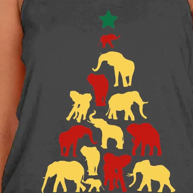 Elephant Christmas tree South Africa Safari animals Xmas Women's Knotted Racerback Tank