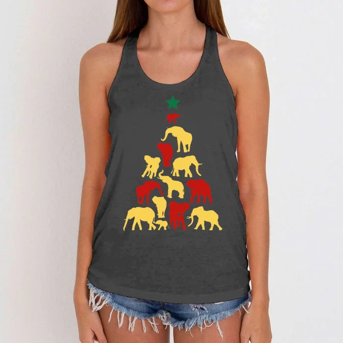 Elephant Christmas tree South Africa Safari animals Xmas Women's Knotted Racerback Tank