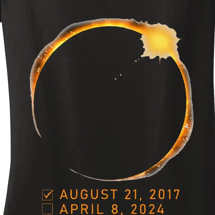 Eclipse Checklist Total Solar Eclipse April 8 2024 Eclipse Women's V-Neck T-Shirt