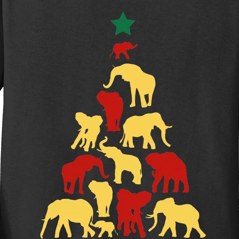 Elephant Christmas tree South Africa Safari animals Kids Long Sleeve Shirt