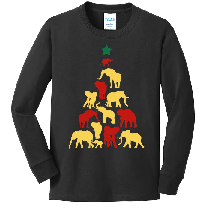 Elephant Christmas tree South Africa Safari animals Kids Long Sleeve Shirt