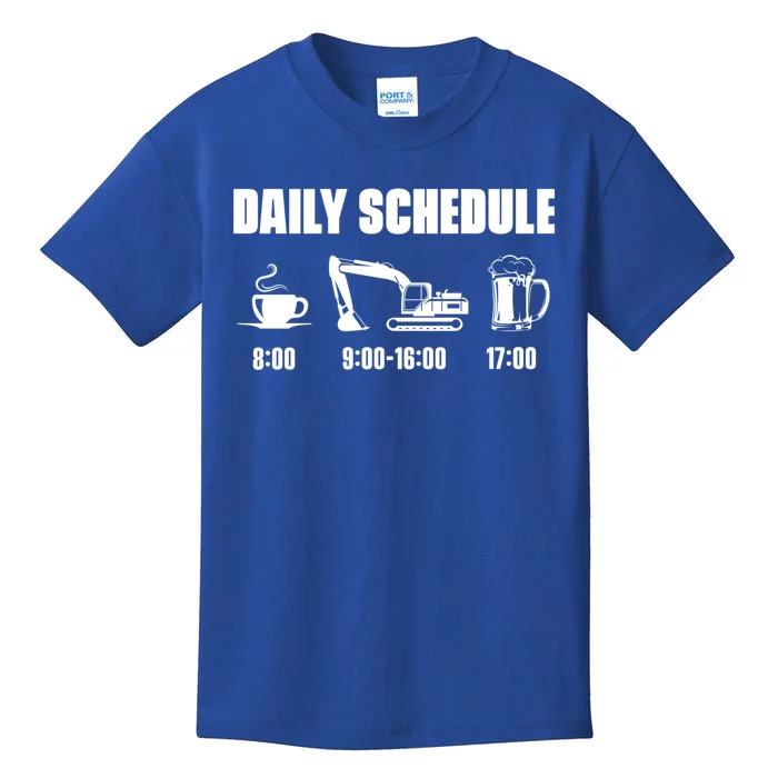 Excavator Construcktion Worker Gift Daily Schedule Excavator Meaningful Gift Kids T-Shirt