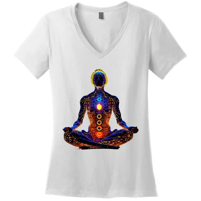 Energy Chakra Yoga Meditation Spiritual Women's V-Neck T-Shirt