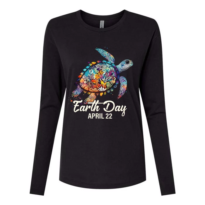 Earth Day 2024 Restore Earth Sea Turtle Art Save The Planet Womens Cotton Relaxed Long Sleeve T-Shirt