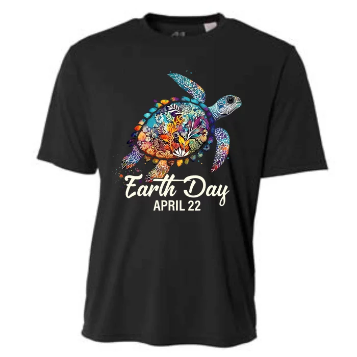 Earth Day 2024 Restore Earth Sea Turtle Art Save The Planet Cooling Performance Crew T-Shirt