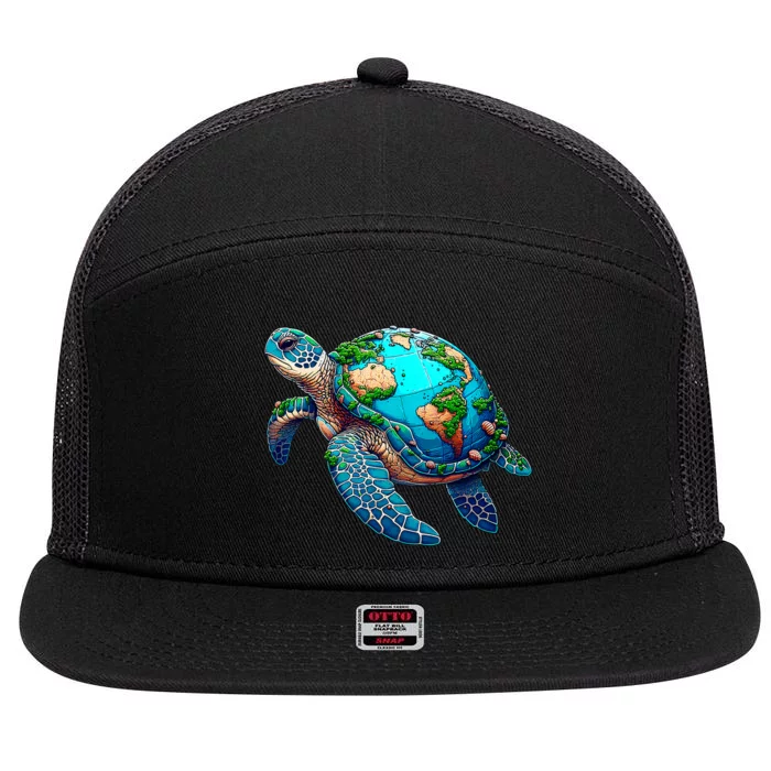 Earth Day 2024 Restore Earth Sea Turtle Art Save The Planet 7 Panel Mesh Trucker Snapback Hat