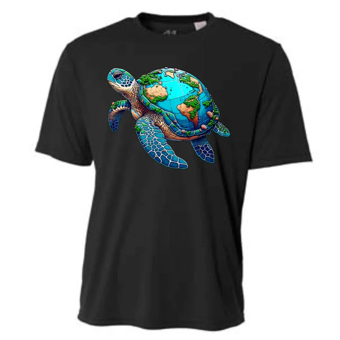 Earth Day 2024 Restore Earth Sea Turtle Art Save The Planet Cooling Performance Crew T-Shirt