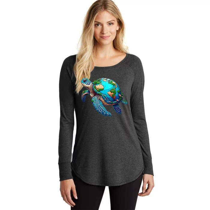 Earth Day 2024 Restore Earth Sea Turtle Art Save The Planet Women's Perfect Tri Tunic Long Sleeve Shirt