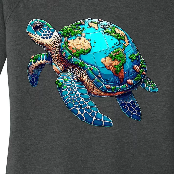 Earth Day 2024 Restore Earth Sea Turtle Art Save The Planet Women's Perfect Tri Tunic Long Sleeve Shirt