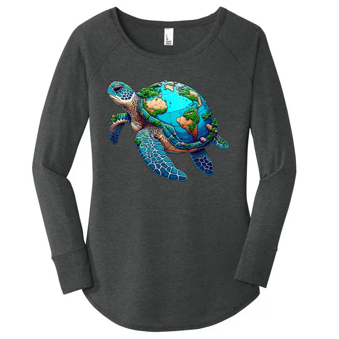 Earth Day 2024 Restore Earth Sea Turtle Art Save The Planet Women's Perfect Tri Tunic Long Sleeve Shirt