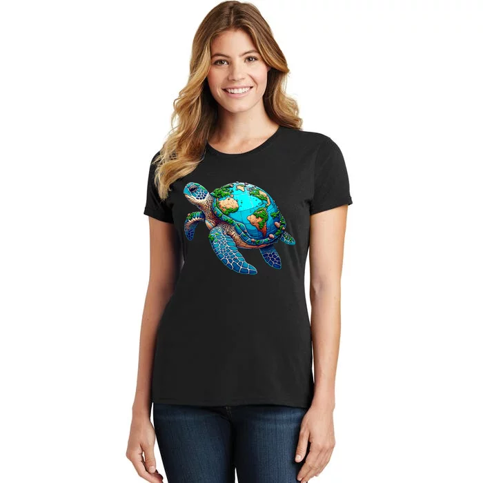 Earth Day 2024 Restore Earth Sea Turtle Art Save The Planet Women's T-Shirt