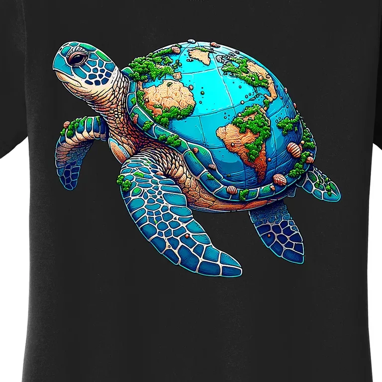 Earth Day 2024 Restore Earth Sea Turtle Art Save The Planet Women's T-Shirt