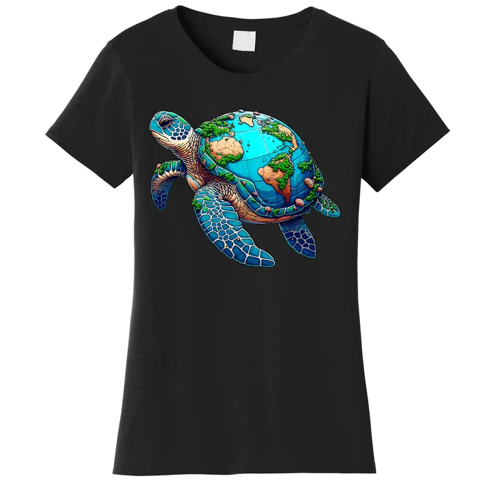 Earth Day 2024 Restore Earth Sea Turtle Art Save The Planet Women's T-Shirt