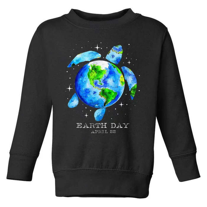 Earth Day 2024 Restore Earth Sea Turtle Art Save The Planet Gift Toddler Sweatshirt