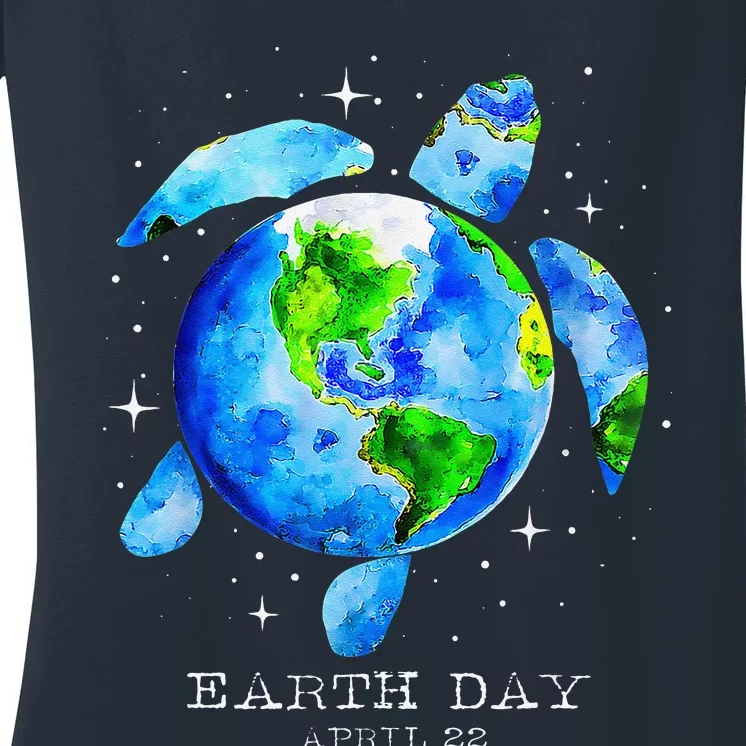 Earth Day 2024 Restore Earth Sea Turtle Art Save The Planet Women's V-Neck T-Shirt