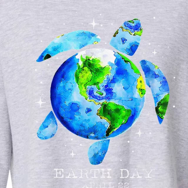 Earth Day 2024 Restore Earth Sea Turtle Art Save The Planet Cropped Pullover Crew