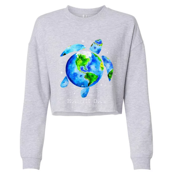 Earth Day 2024 Restore Earth Sea Turtle Art Save The Planet Cropped Pullover Crew