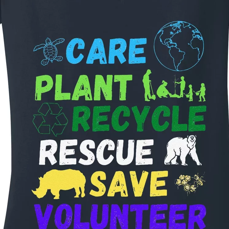 Earth Day 2023 Save Bees Rescue Animals Plant Trees Recycle Women's V-Neck T-Shirt