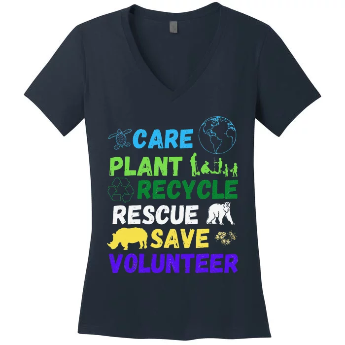 Earth Day 2023 Save Bees Rescue Animals Plant Trees Recycle Women's V-Neck T-Shirt