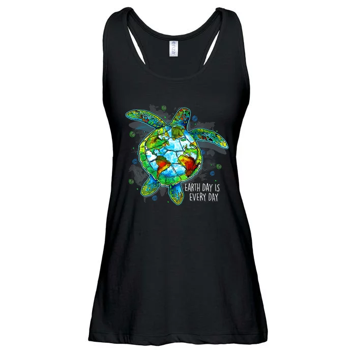 Earth Day 2024 Restore Recycle Sea Turtle Save The Planet Ladies Essential Flowy Tank