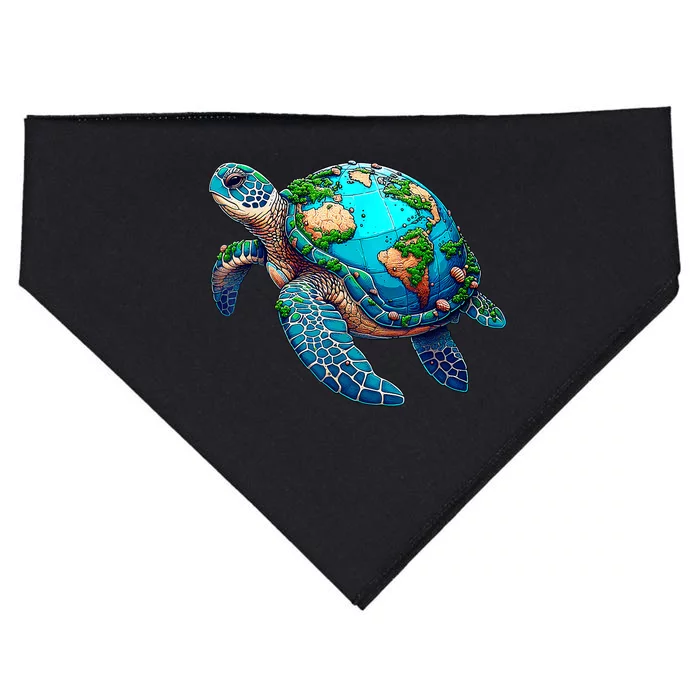 Earth Day 2024 Restore Earth Sea Turtle Art Save The Planet USA-Made Doggie Bandana