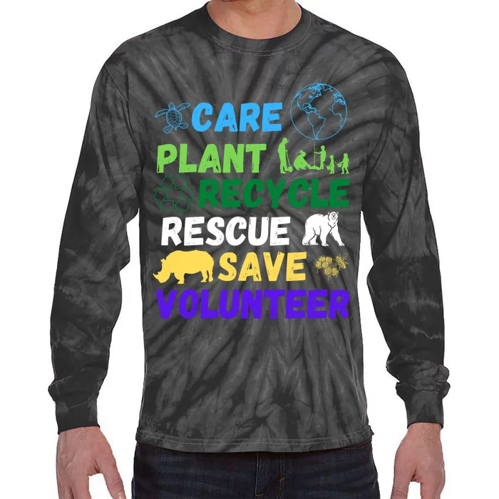 Earth Day 2024 Save Bees Rescue Animals Plant Trees Recycle Tie-Dye Long Sleeve Shirt