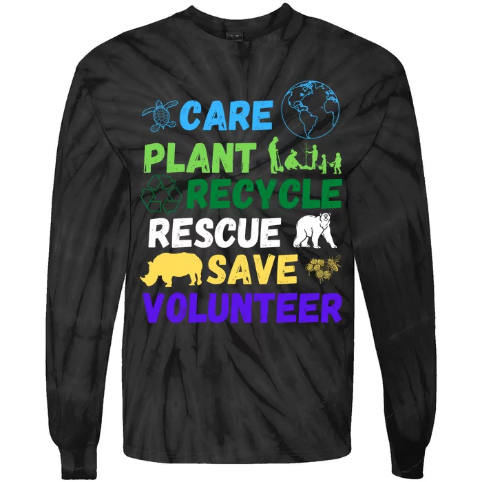 Earth Day 2024 Save Bees Rescue Animals Plant Trees Recycle Tie-Dye Long Sleeve Shirt