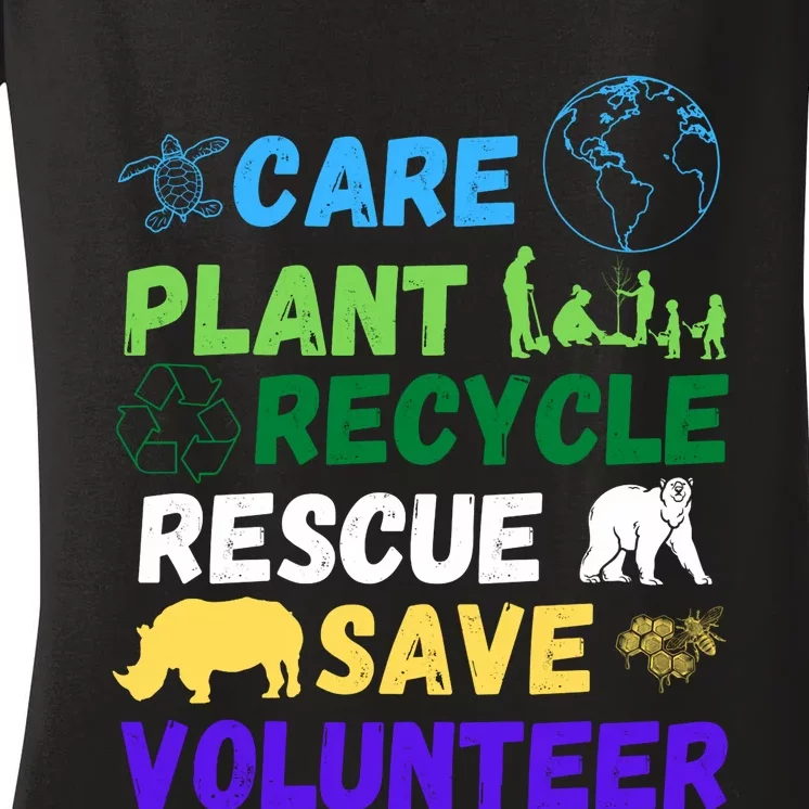 Earth Day 2024 Save Bees Rescue Animals Plant Trees Recycle Women's V-Neck T-Shirt