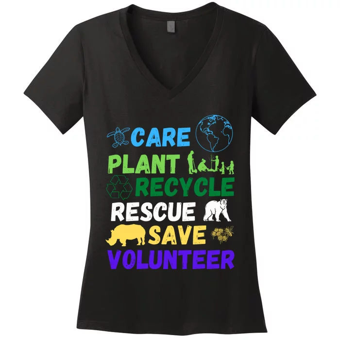 Earth Day 2024 Save Bees Rescue Animals Plant Trees Recycle Women's V-Neck T-Shirt