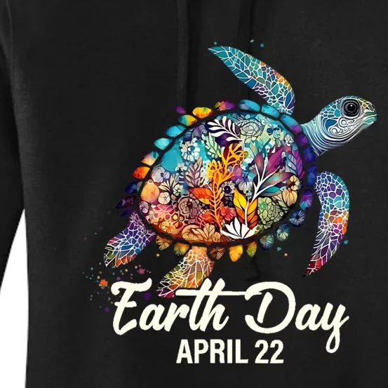 Earth Day 2024 Restore Earth Sea Turtle Art Save The Planet Women's Pullover Hoodie