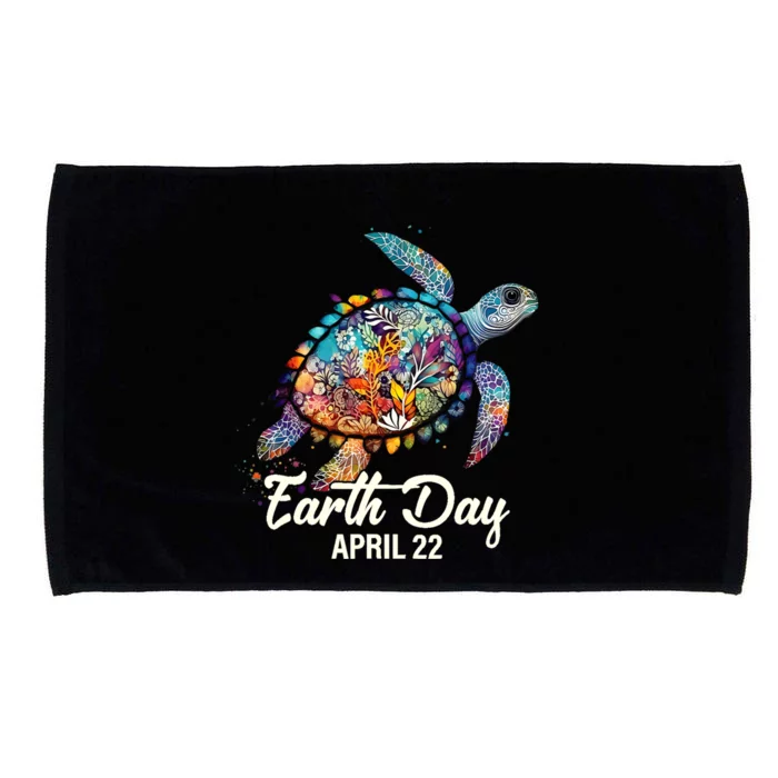 Earth Day 2024 Restore Earth Sea Turtle Art Save The Planet Microfiber Hand Towel