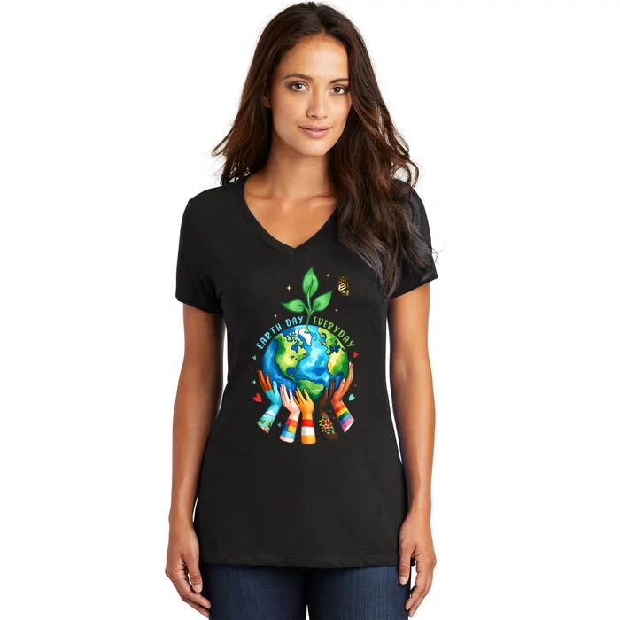 Earth Day 2024 Everyday Protect Environment Save The Planet Women's V-Neck T-Shirt