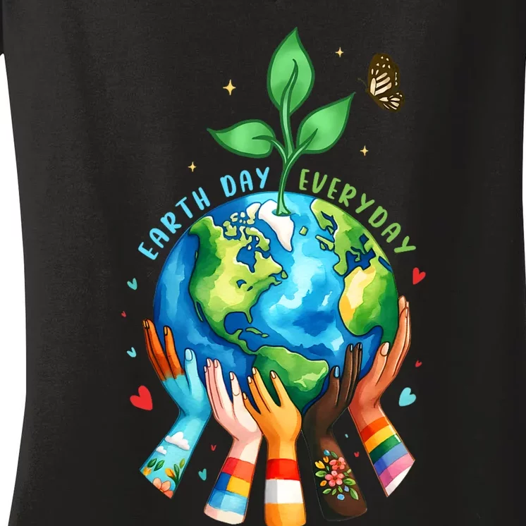 Earth Day 2024 Everyday Protect Environment Save The Planet Women's V-Neck T-Shirt