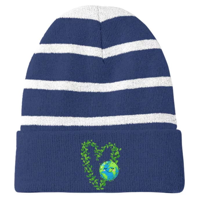 Earth Day 2024 Heart Earth Day Love Striped Beanie with Solid Band