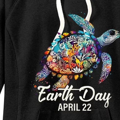 Earth Day 2024 Restore Earth Sea Turtle Art Save The Planet Women's Fleece Hoodie