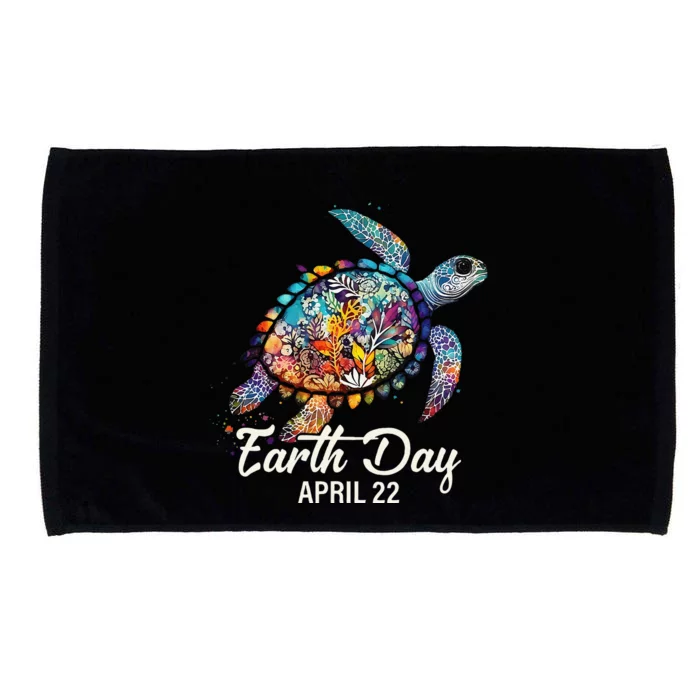 Earth Day 2024 Restore Earth Sea Turtle Art Save The Planet Microfiber Hand Towel