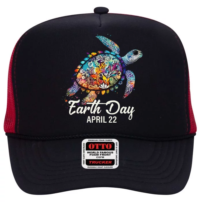 Earth Day 2024 Restore Earth Sea Turtle Art Save The Planet High Crown Mesh Trucker Hat