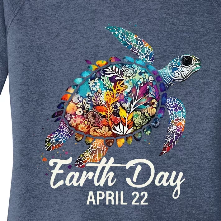 Earth Day 2024 Restore Earth Sea Turtle Art Save The Planet Women's Perfect Tri Tunic Long Sleeve Shirt