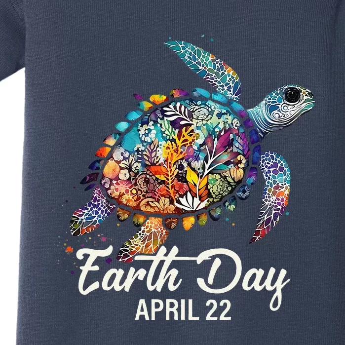 Earth Day 2024 Restore Earth Sea Turtle Art Save The Planet Baby Bodysuit