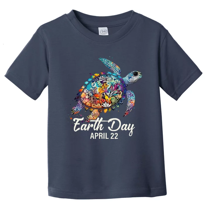 Earth Day 2024 Restore Earth Sea Turtle Art Save The Planet Toddler T-Shirt